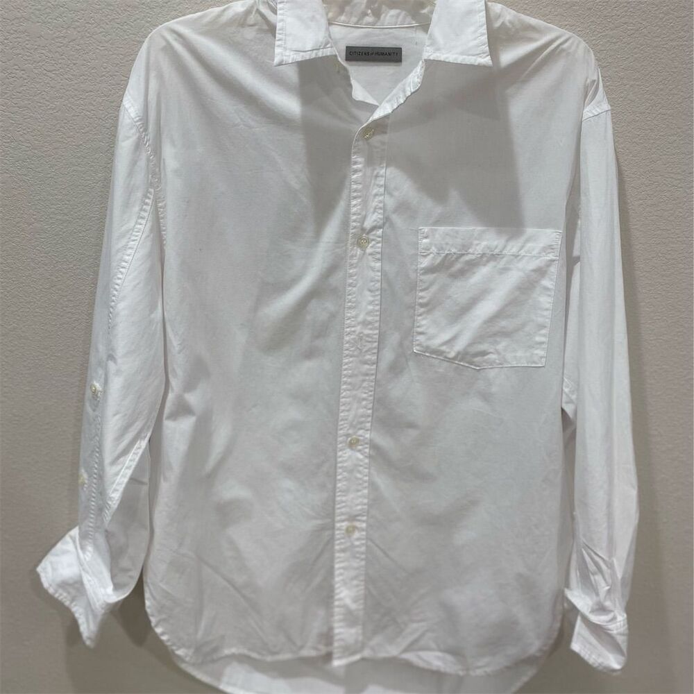 Citizens of Humanity Men's L White 3/4 Sleeve Button-Up Shirt Casual